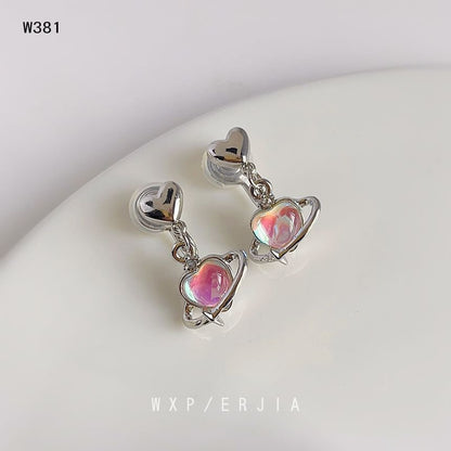 Earring Drop Clip-On Heart Gemstone
