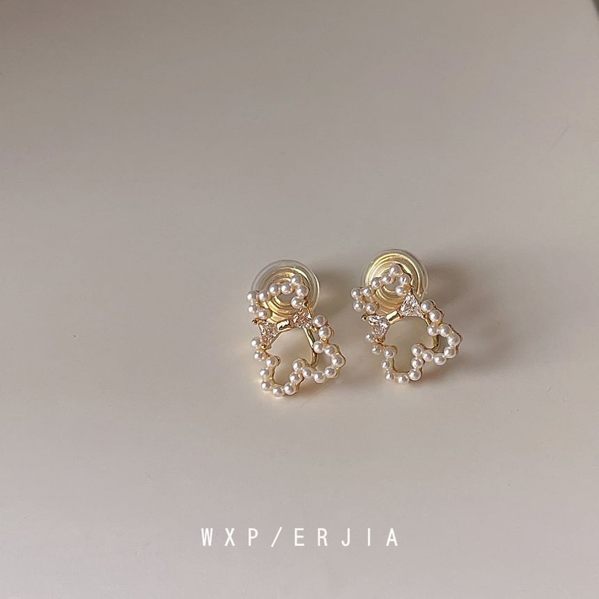 Clip-On Faux Pearl Earring Rhinestone Bear