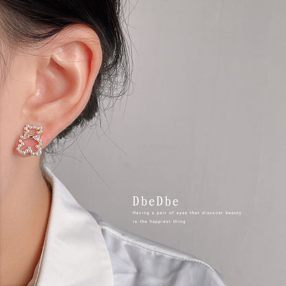Clip-On Faux Pearl Earring Rhinestone Bear
