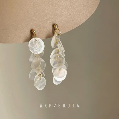 Earring Fringed Shell Clip-On Drop