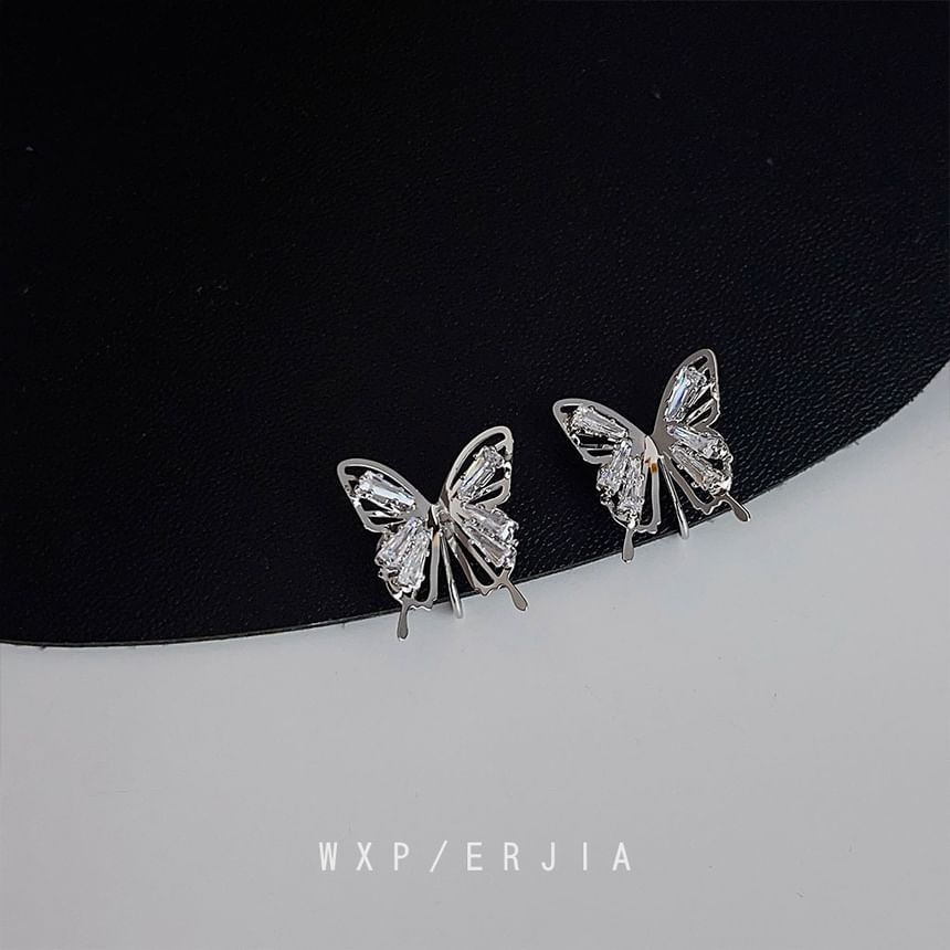Rhinestone Butterfly Clip-On Earring