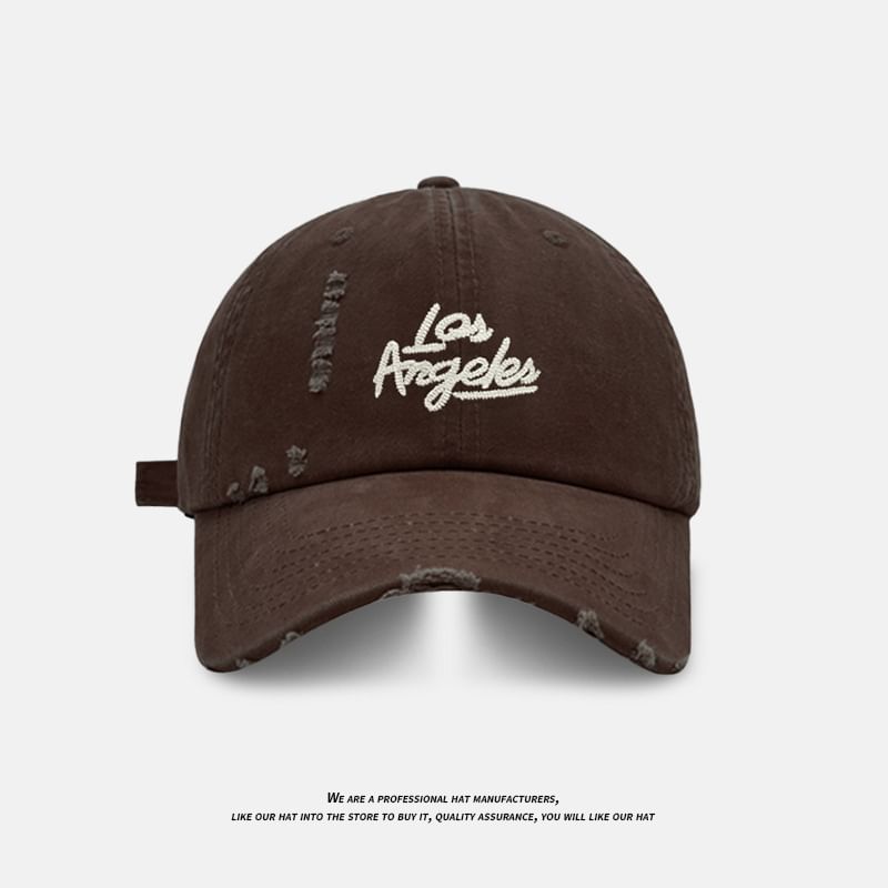 Lettering Baseball Cap Distressed Embroidered
