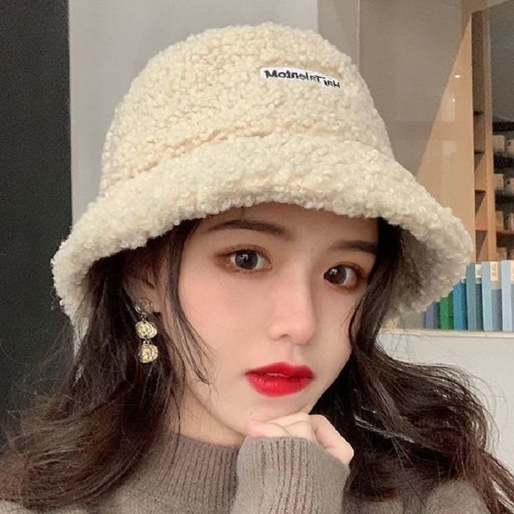 Lettering Bucket Fleece Hat