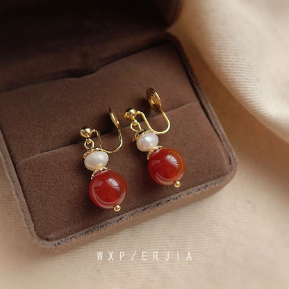 Agate Alloy Pearl Drop Bead Earring Freshwater