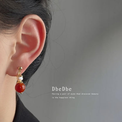 Agate Alloy Pearl Drop Bead Earring Freshwater