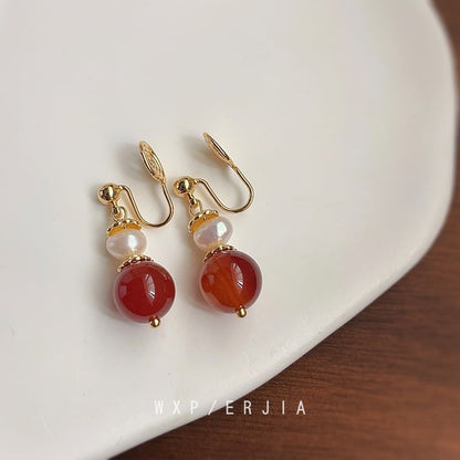 Agate Alloy Pearl Drop Bead Earring Freshwater