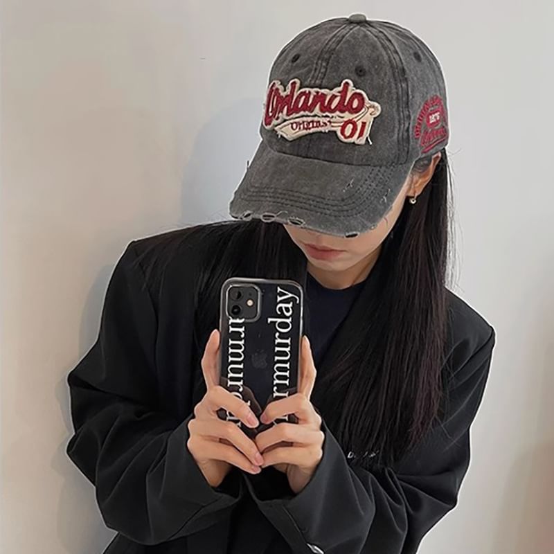 Baseball Cap Distressed Applique Lettering