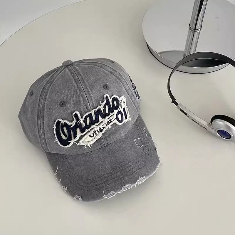Baseball Cap Distressed Applique Lettering