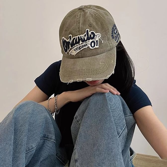 Baseball Cap Distressed Applique Lettering
