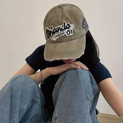 Baseball Cap Distressed Applique Lettering