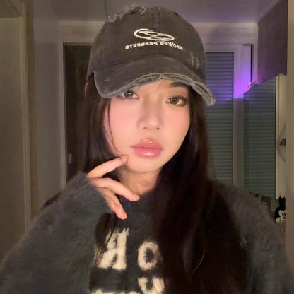 Cap Distressed Embroidered Baseball Lettering