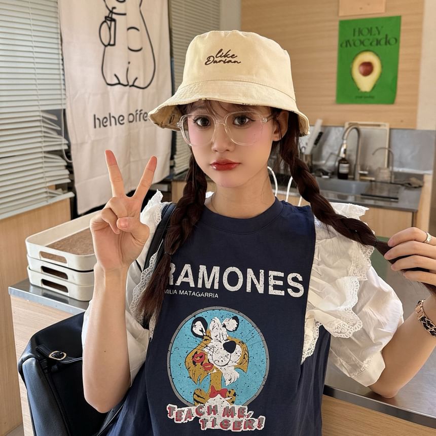Embroidered Bucket Hat Lettering Reversible