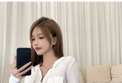Hoodie Crop Plain Zip-Up Fit Slim