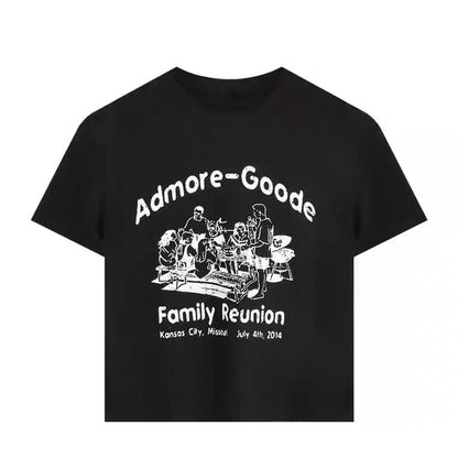 Short-Sleeve Neck Print T-Shirt Crop Lettering Crew