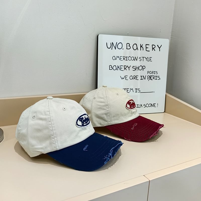Lettering Applique Baseball Cap Distressed