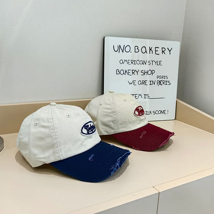 Lettering Applique Baseball Cap Distressed