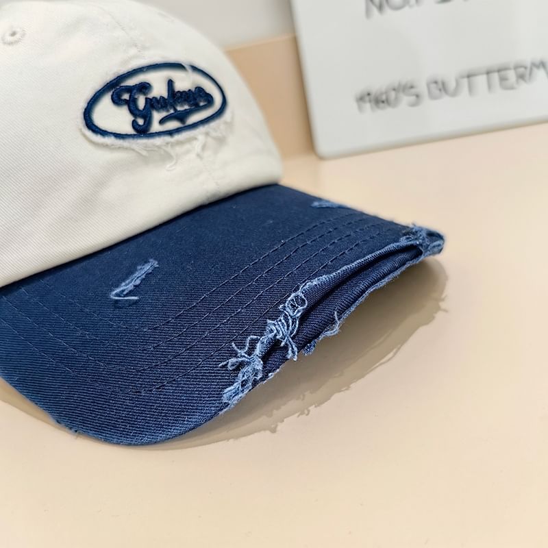 Lettering Applique Baseball Cap Distressed