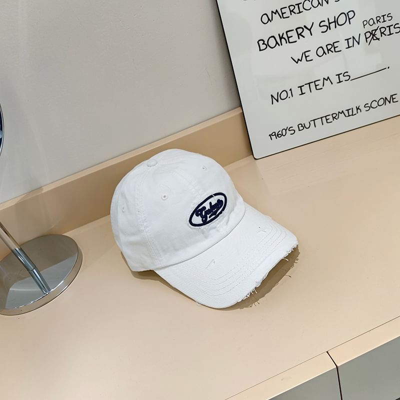 Lettering Applique Baseball Cap Distressed