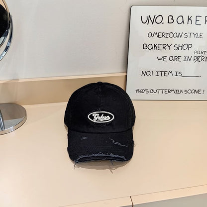 Lettering Applique Baseball Cap Distressed