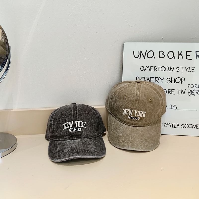 Lettering Baseball Washed Cap Embroidered