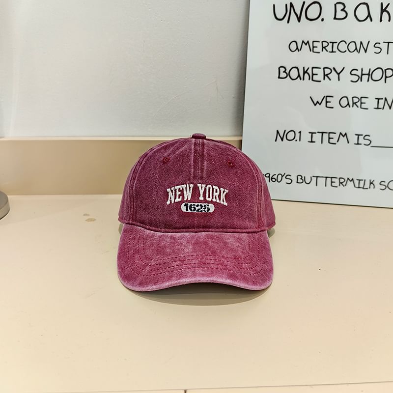 Lettering Baseball Washed Cap Embroidered