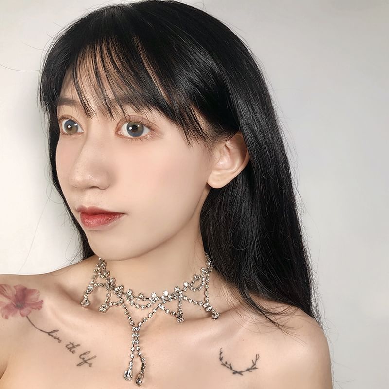 Layered Rhinestone Alloy Choker