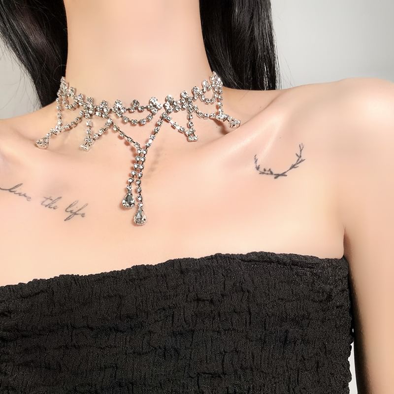 Layered Rhinestone Alloy Choker