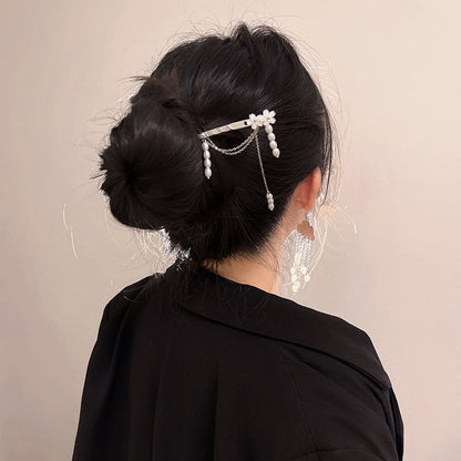 Pearl Hair Chandelier Stick Alloy Faux Earring Floral /