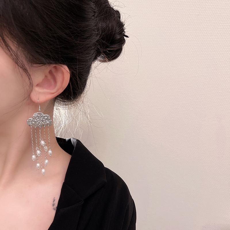 Pearl Hair Chandelier Stick Alloy Faux Earring Floral /