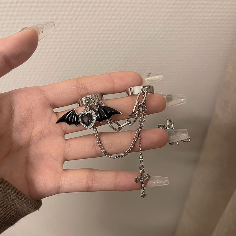 Cross Ring Heart Wing Double Bat Alloy