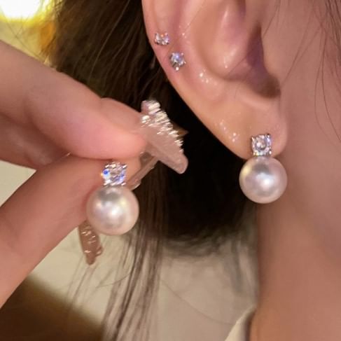 Stud Faux Earring Pearl Rhinestone Alloy