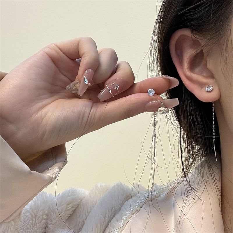 Threader Rhinestone Earring Alloy