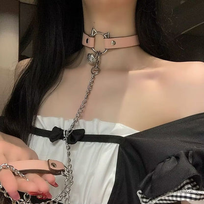 Faux Choker Alloy Leather / Cat Leash