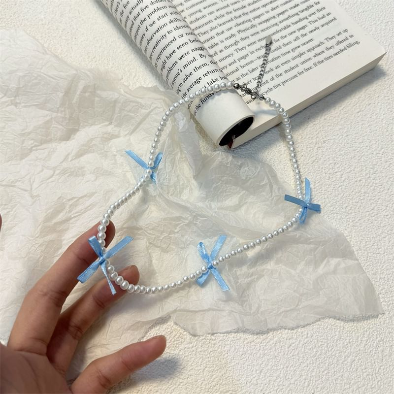 Pearl Ribbon Faux Choker