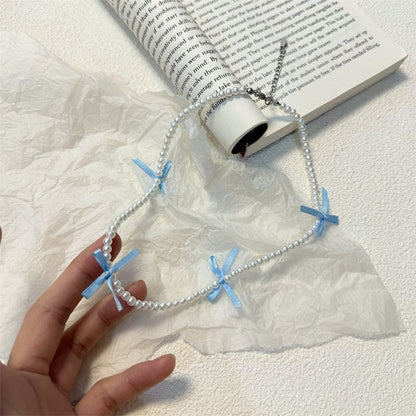 Pearl Ribbon Faux Choker