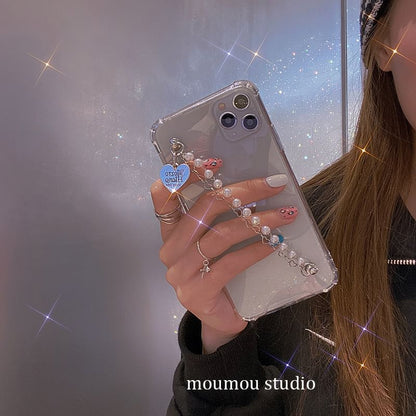 Phone Heart Case Strap Faux Pearl