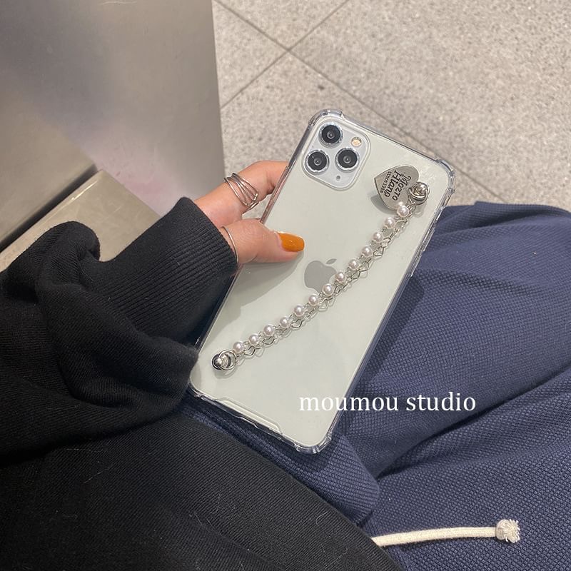 Phone Heart Case Strap Faux Pearl