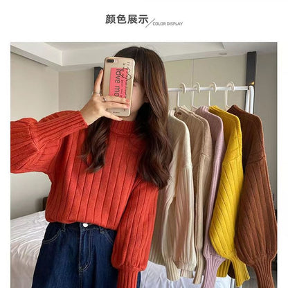 Sweater Plain Ribbed Mock Neck