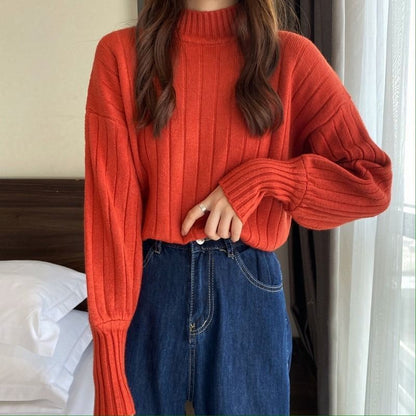 Sweater Plain Ribbed Mock Neck