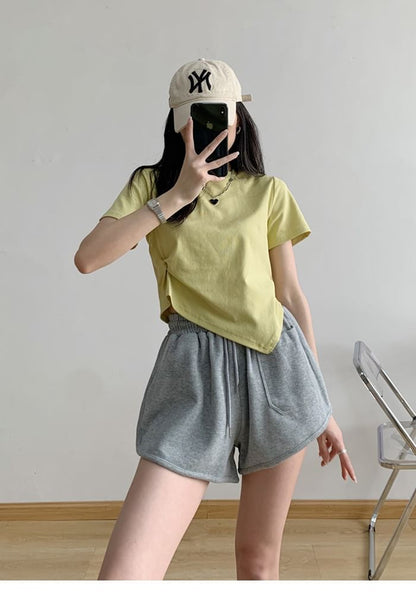 Plain Shorts Waist Drawstring Sweat