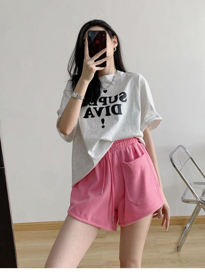 Plain Shorts Waist Drawstring Sweat