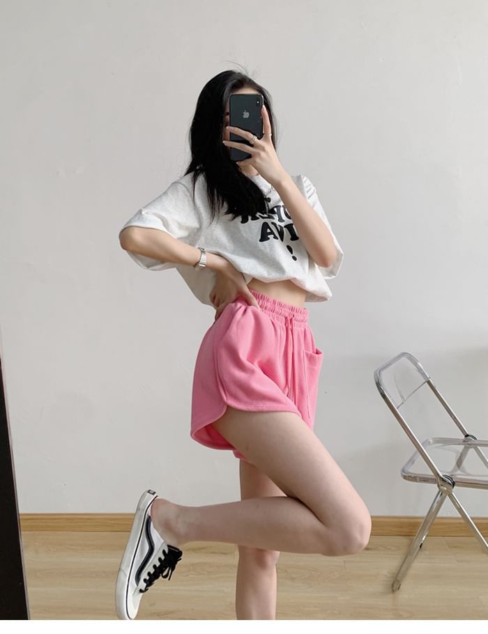 Plain Shorts Waist Drawstring Sweat