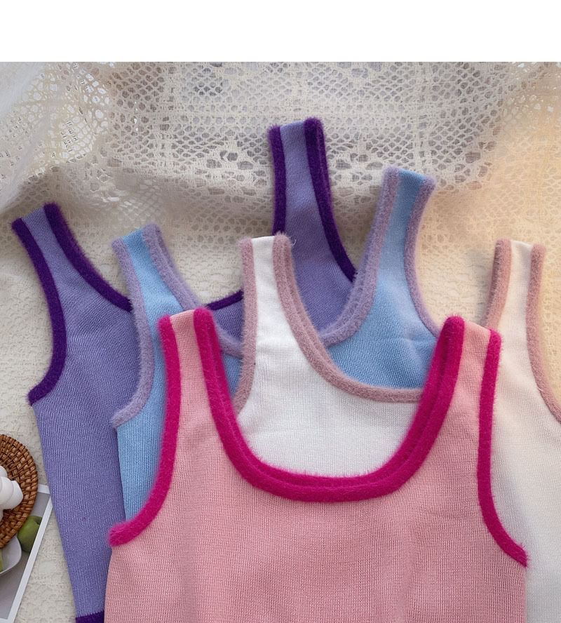 Contrast Crop Top Neck Scoop Trim Knit