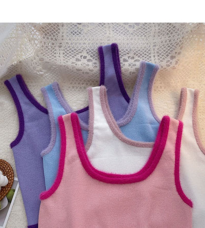 Contrast Crop Top Neck Scoop Trim Knit