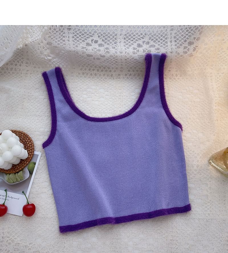 Contrast Crop Top Neck Scoop Trim Knit