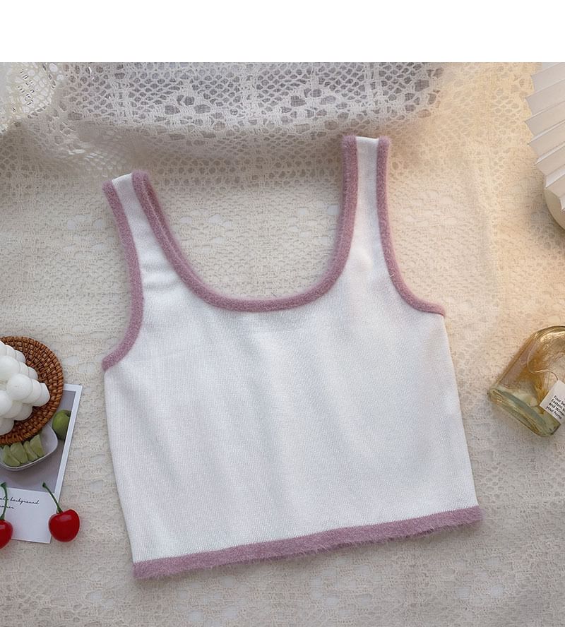 Contrast Crop Top Neck Scoop Trim Knit