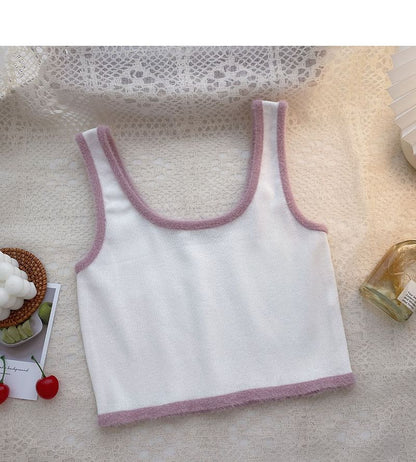Contrast Crop Top Neck Scoop Trim Knit