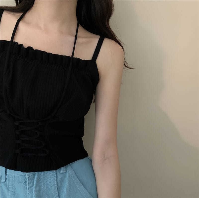 Ruched Camisole Crop Up Plain Top Lace