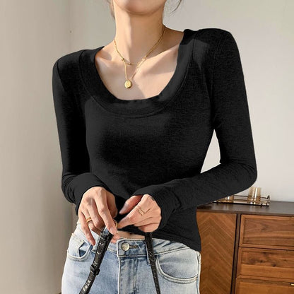 Plain Long-Sleeve Scoop Neck T-Shirt