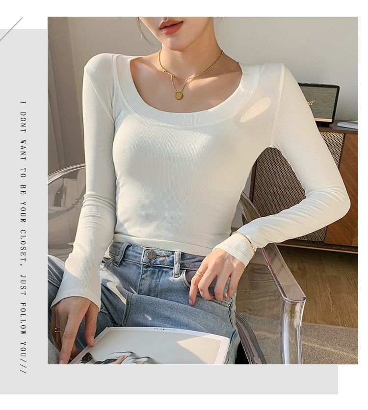 Plain Long-Sleeve Scoop Neck T-Shirt